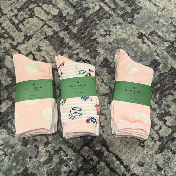 3 pairs Kate Spade Pink and White Crew Socks - Picture 4 of 11